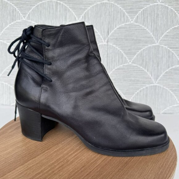 Enzo Angiolini Buttery soft Black Leather Lace Up Ankle Boots Block Heels Size 9 - Picture 1 of 8